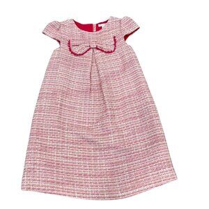 Janie and Jack Darling Sophistication Girls Pink & White Tweed Bow Dress Size 6